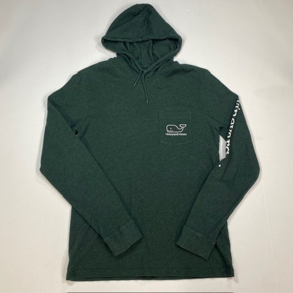 Vineyard Vines Mens XS Forest Green Heather Long Sleeve Hooded Graphic T-Shirt